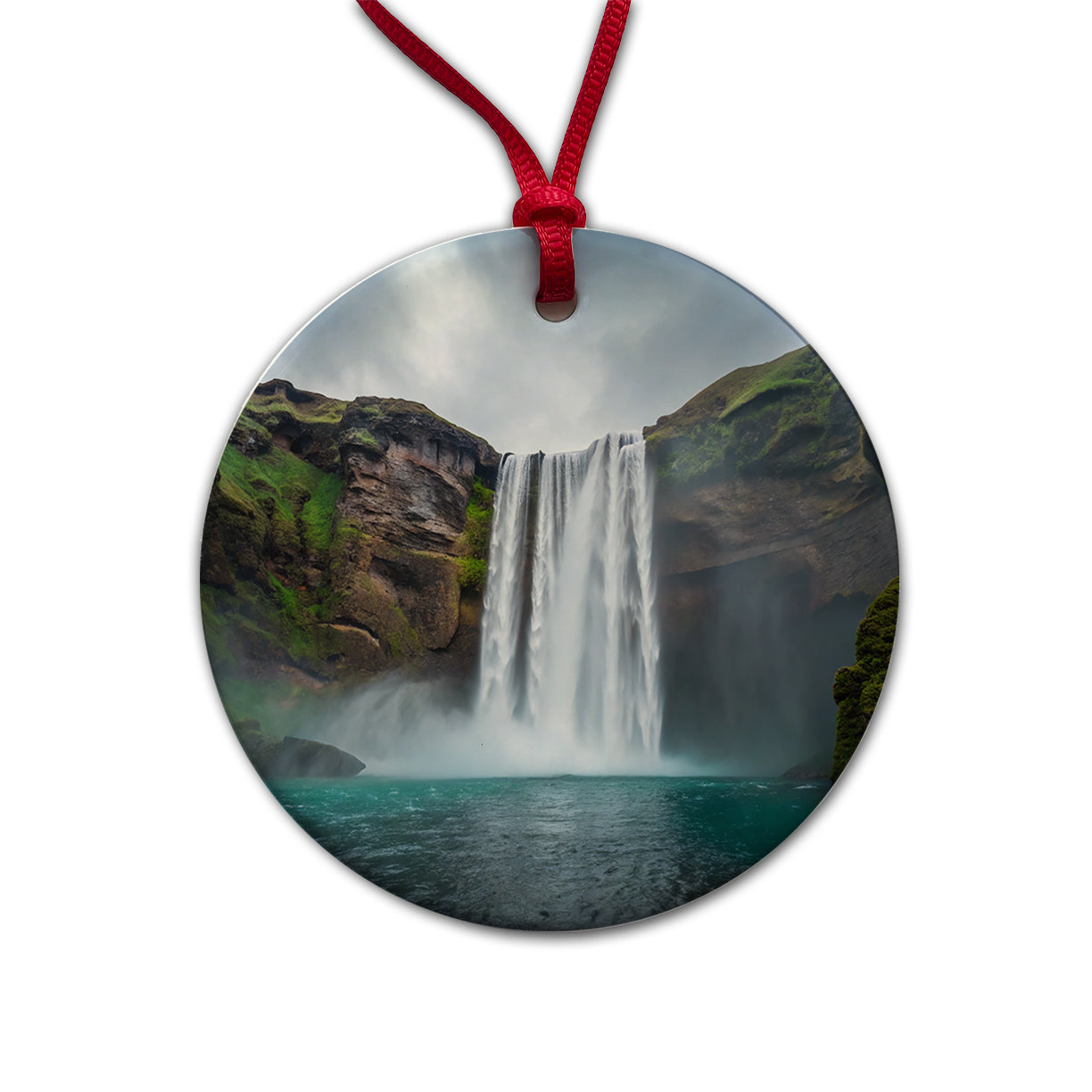 Waterfall Beautiful Round Ceramic Holiday Christmas Tree Ornament