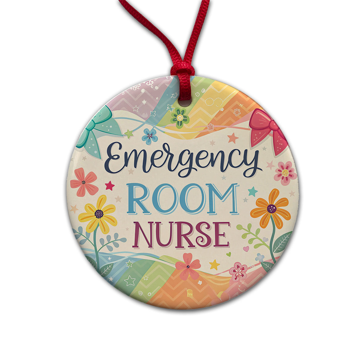Emergency Room Nurse Appreciation Coquette Bows Flowers Round Ceramic Holiday Christmas Tree Ornament