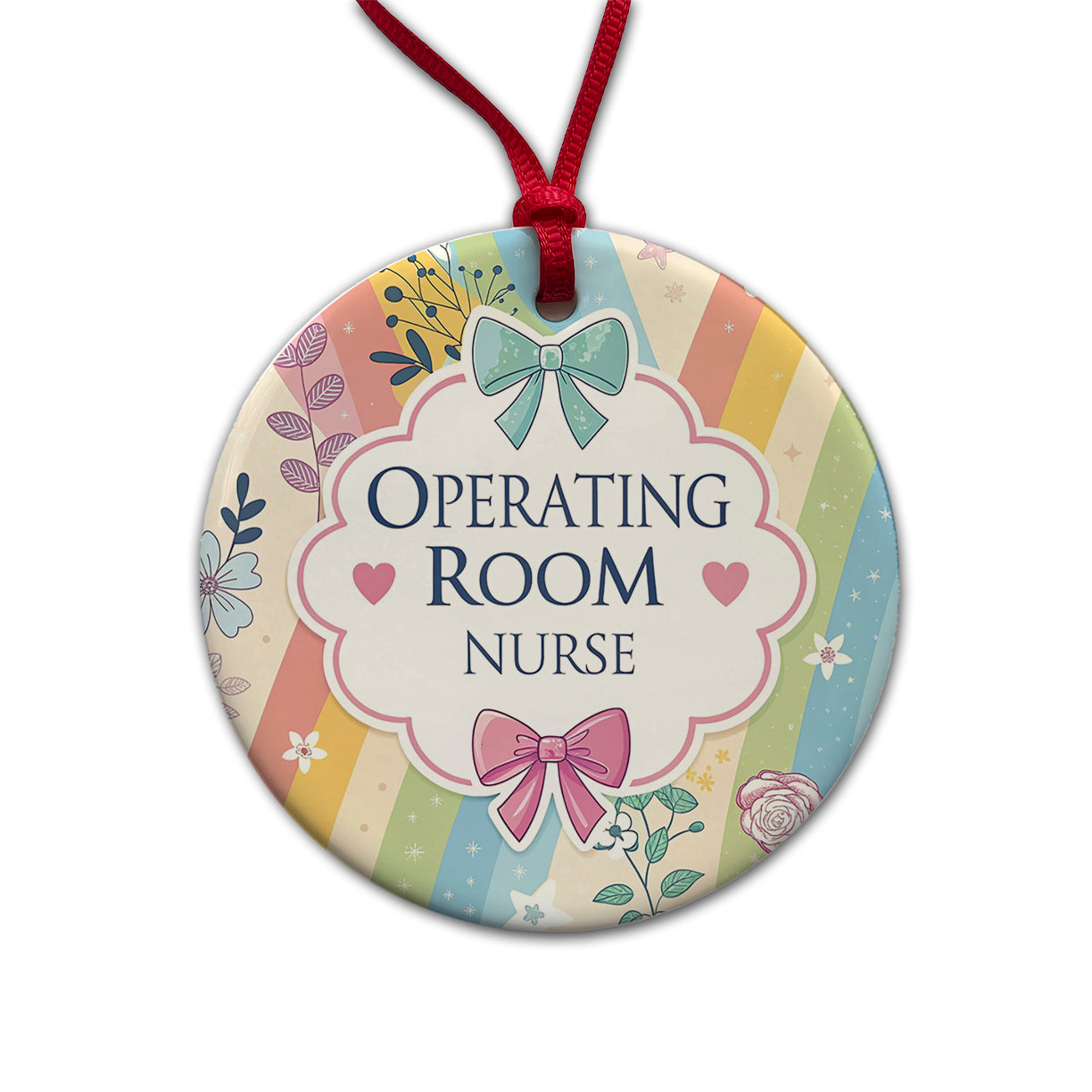 Operating Room Nurse Appreciation Coquette Bows Flowers Round Ceramic Holiday Christmas Tree Ornament