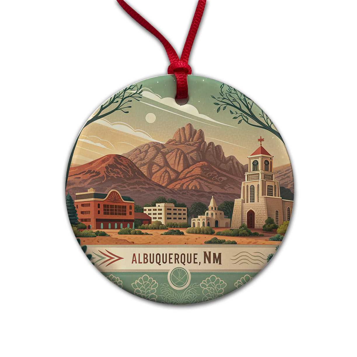 Albuquerque, New Mexico NM Travel City State Stamp Round Ceramic Holiday Christmas Tree Ornament