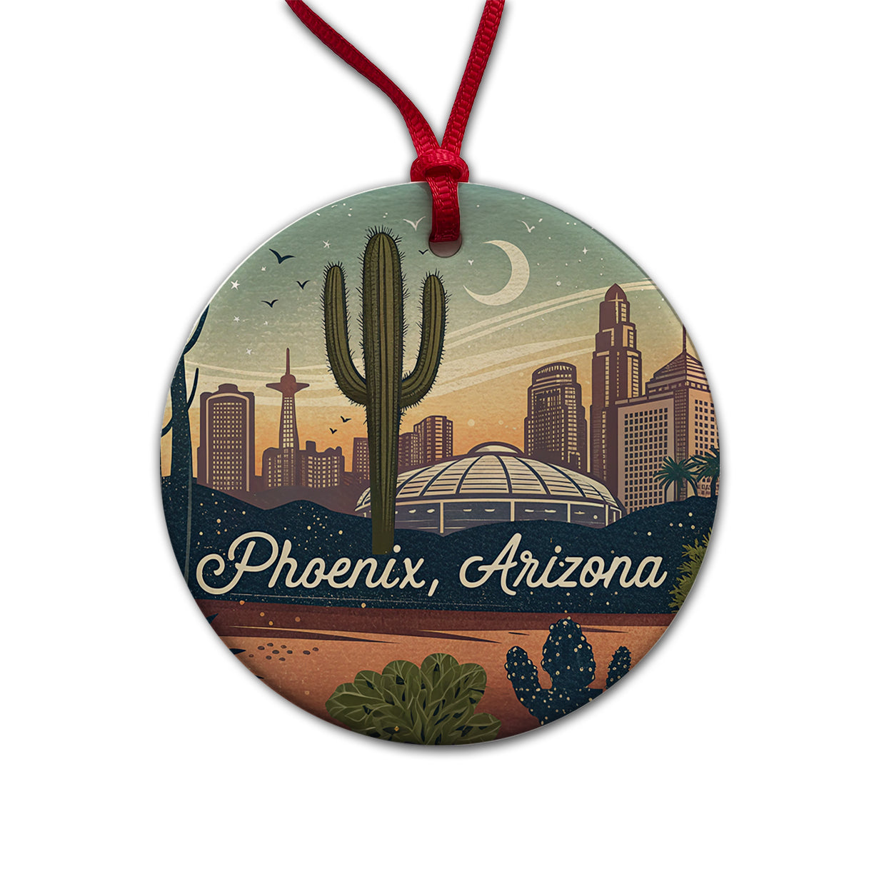 Phoenix, Arizona AZ Travel City State Stamp Round Ceramic Holiday Christmas Tree Ornament