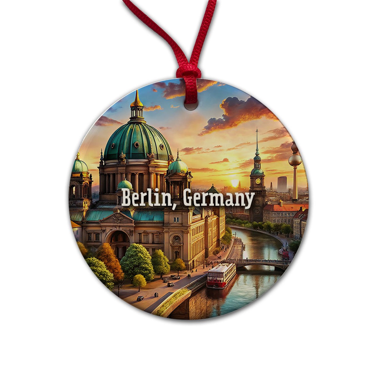 Berlin, Germany Travel City Country Stamp Round Ceramic Holiday Christmas Tree Ornament