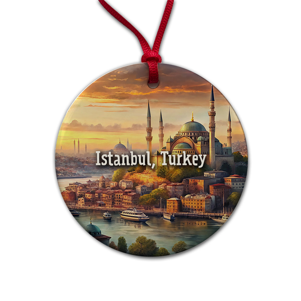 Istanbul, Turkey Travel City Country Stamp Round Ceramic Holiday Christmas Tree Ornament