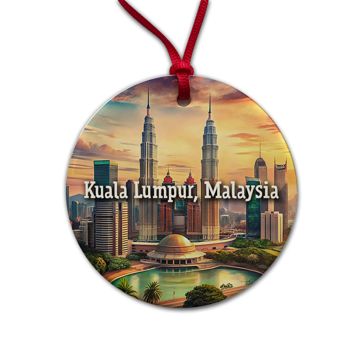 Kuala Lumpur, Malaysia Travel City Country Stamp Round Ceramic Holiday Christmas Tree Ornament