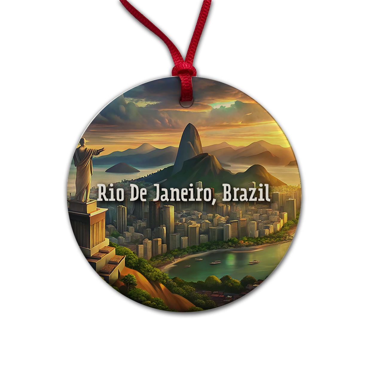 Rio De Janeiro, Brazil Travel City Country Stamp Round Ceramic Holiday Christmas Tree Ornament