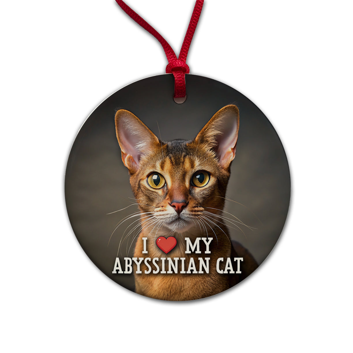 I Love My Abyssinian Cat Heart Round Ceramic Holiday Christmas Tree Ornament