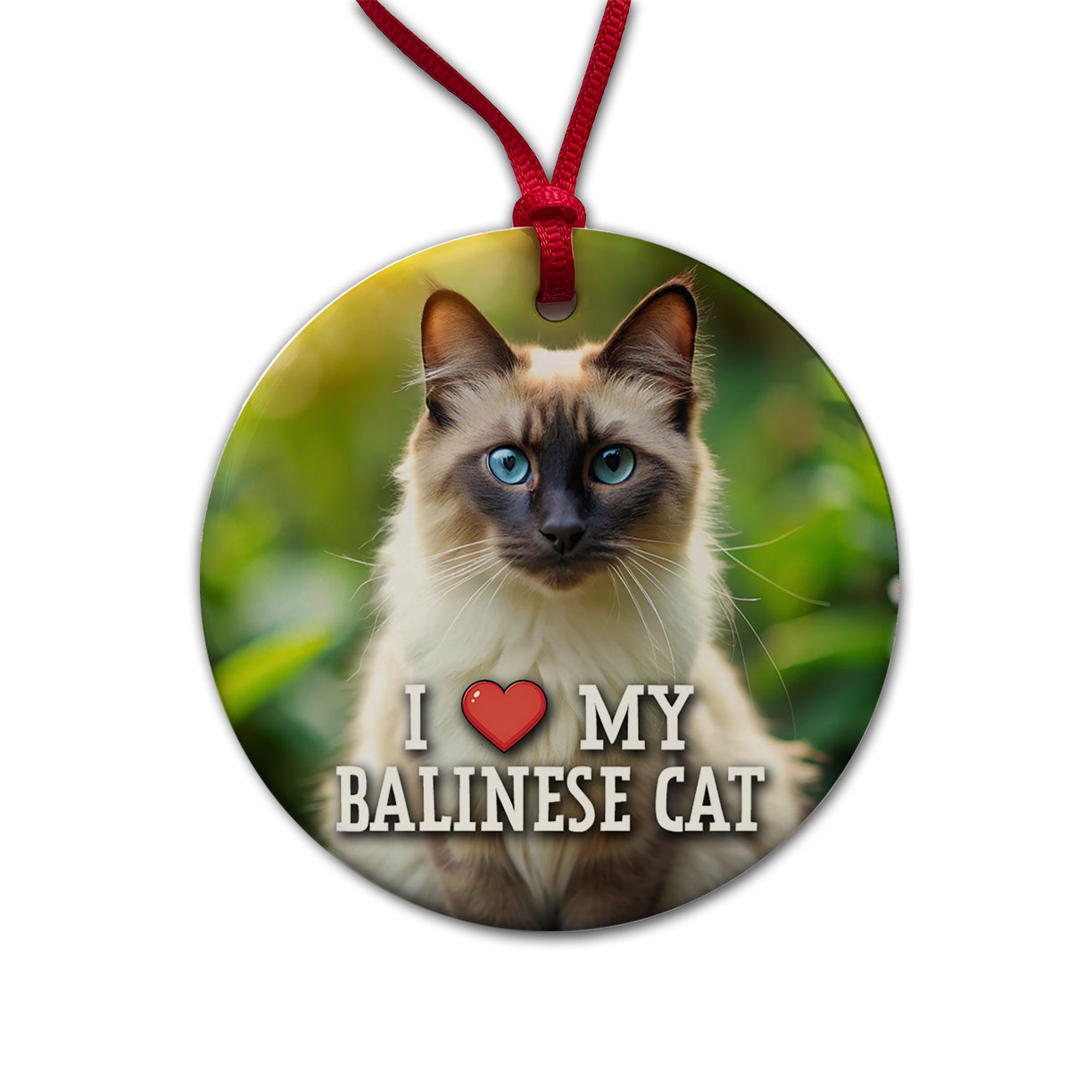 I Love My Balinese Cat Heart Round Ceramic Holiday Christmas Tree Ornament