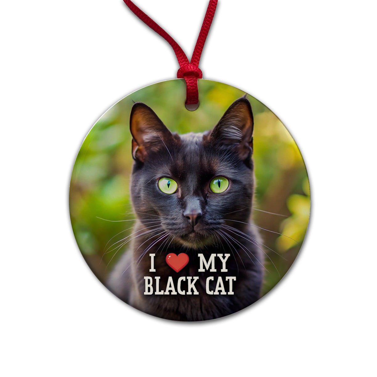 I Love My Black Cat Heart Round Ceramic Holiday Christmas Tree Ornament