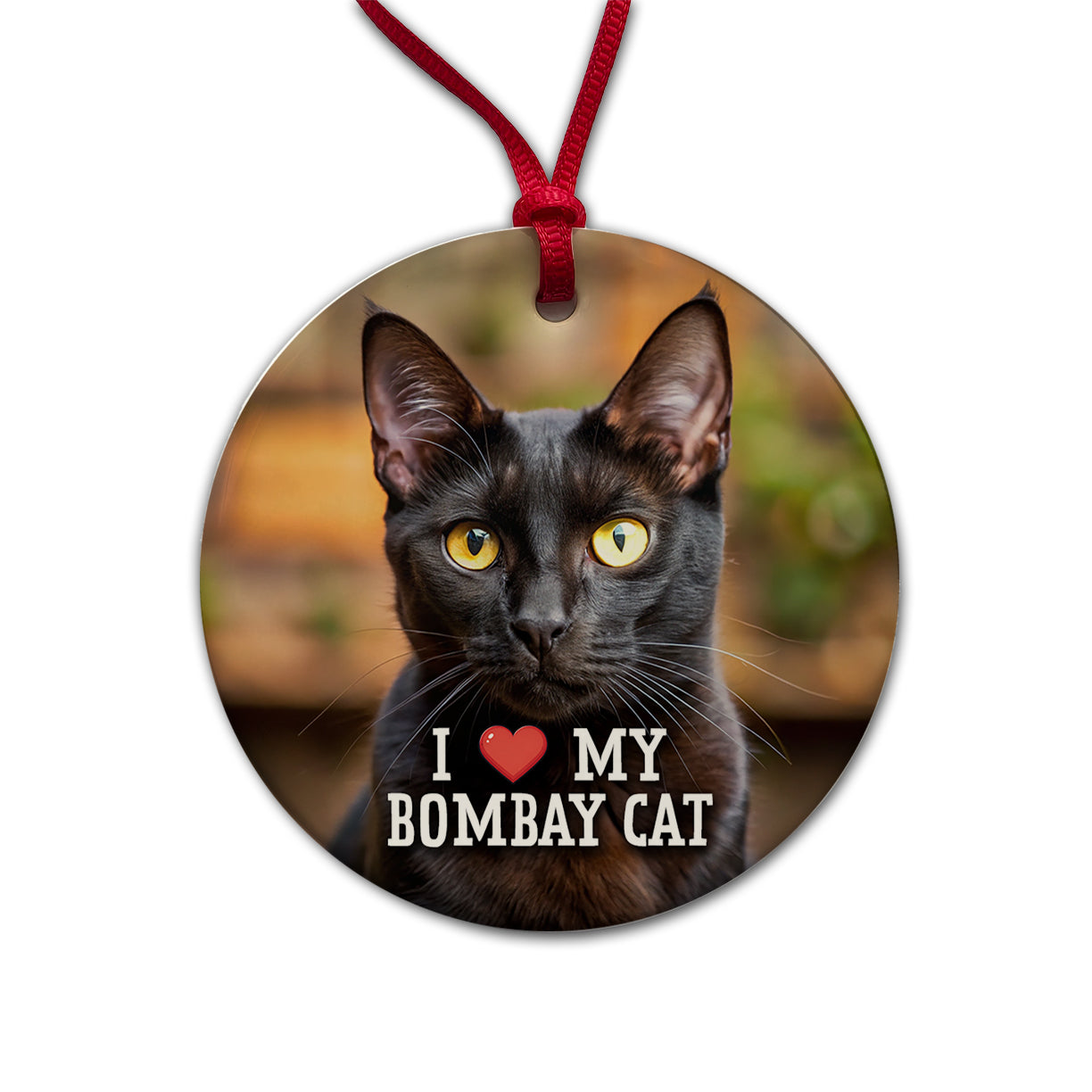 I Love My Bombay Cat Heart Round Ceramic Holiday Christmas Tree Ornament