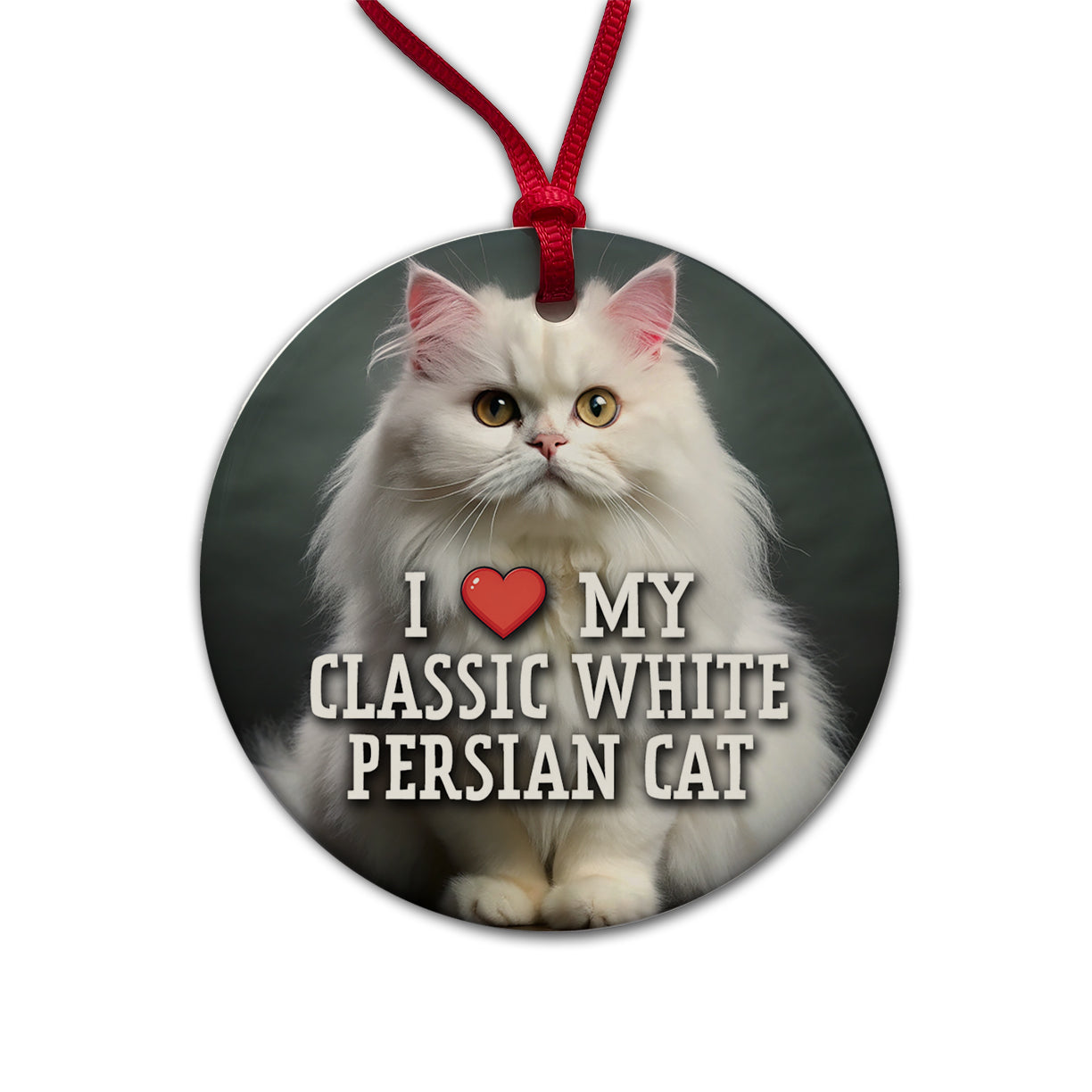 I Love My Classic White Persian Cat Heart Round Ceramic Holiday Christmas Tree Ornament