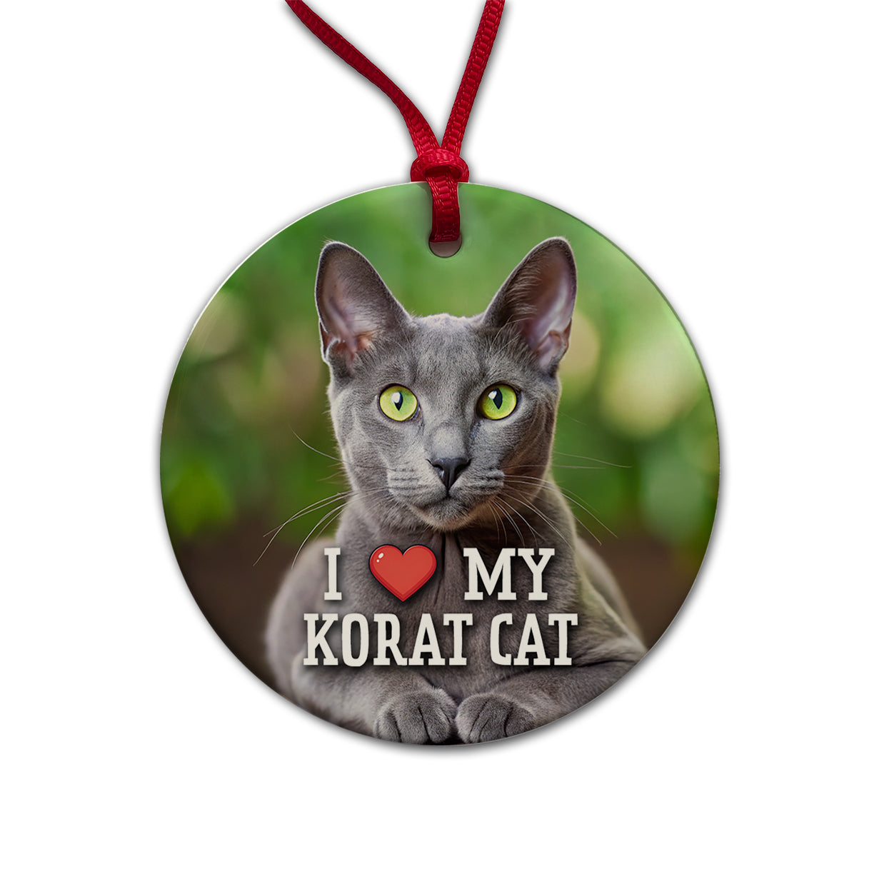 I Love My Korat Cat Heart Round Ceramic Holiday Christmas Tree Ornament