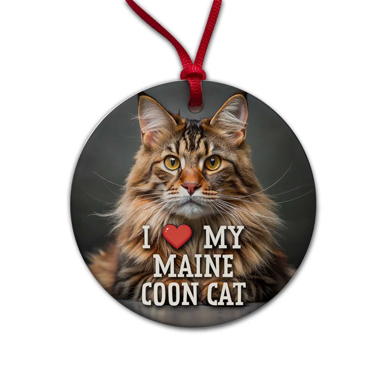 I Love My Maine Coon Cat Heart Round Ceramic Holiday Christmas Tree Ornament