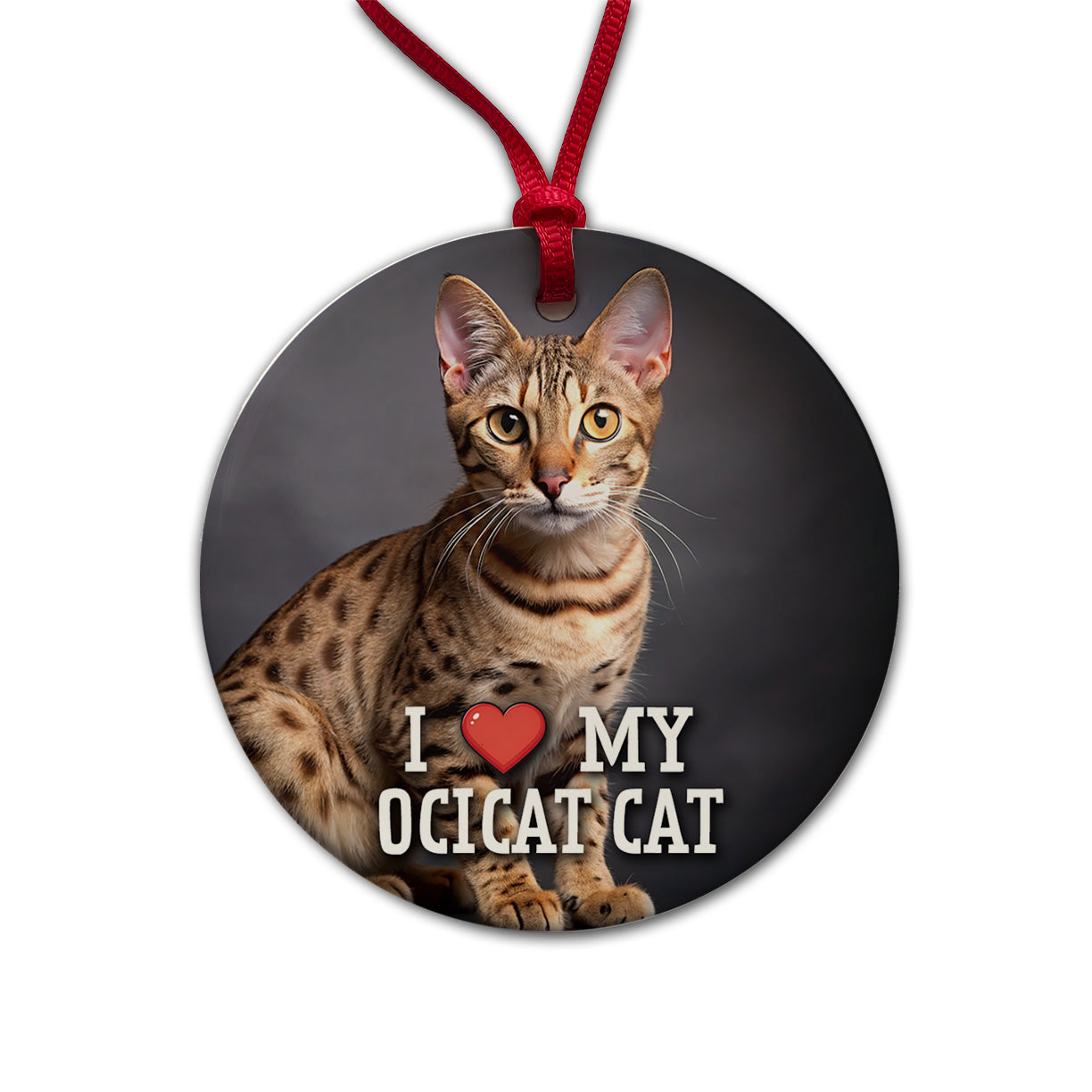 I Love My Ocicat Cat Heart Round Ceramic Holiday Christmas Tree Ornament