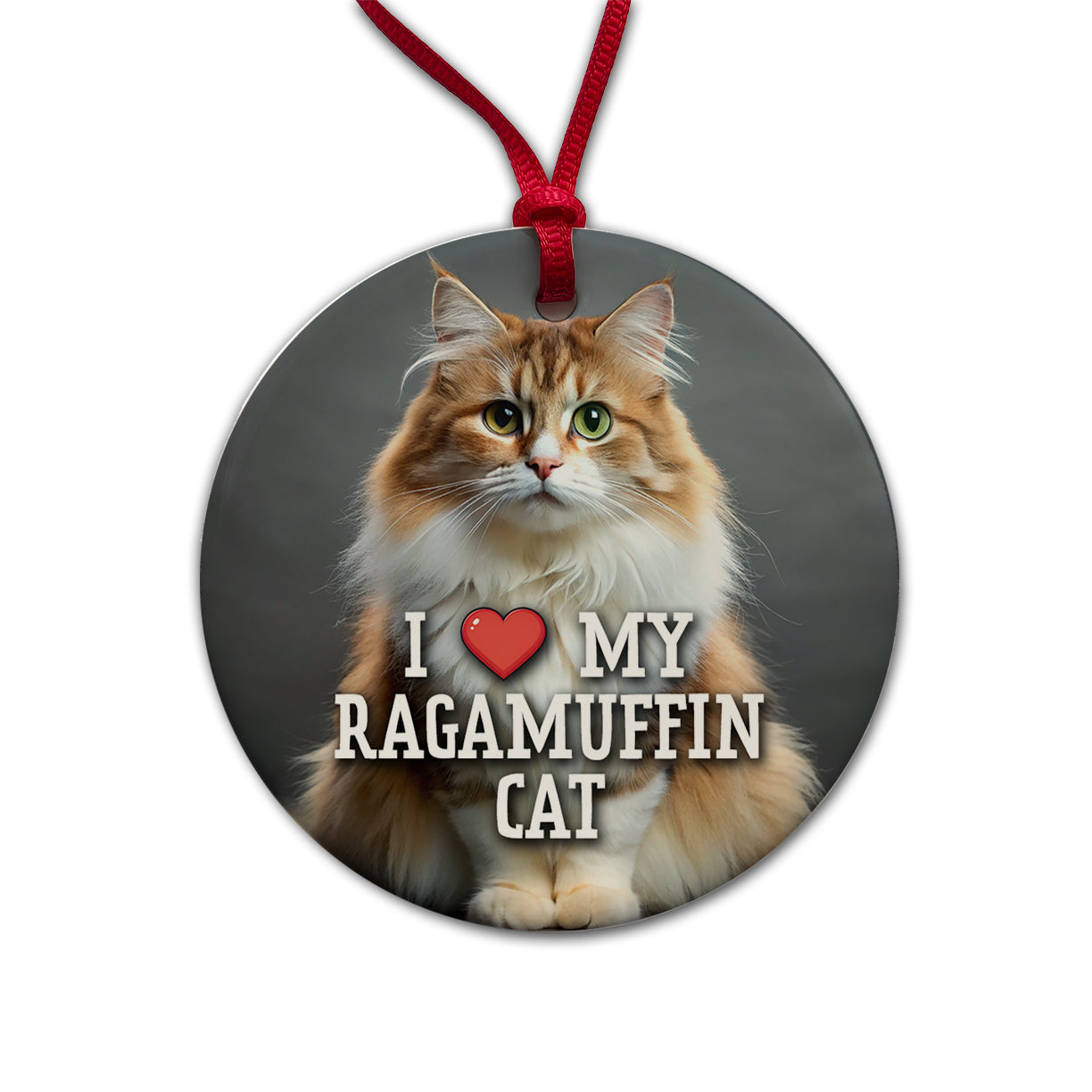 I Love My Ragamuffin Cat Heart Round Ceramic Holiday Christmas Tree Ornament