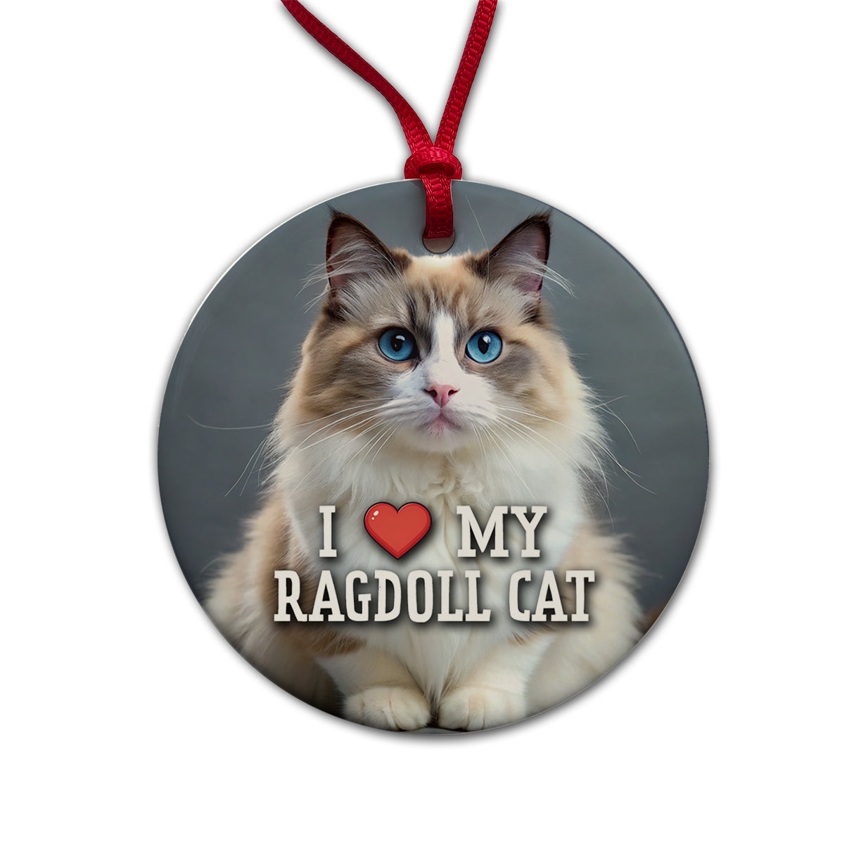 I Love My Ragdoll Cat Heart Round Ceramic Holiday Christmas Tree Ornament