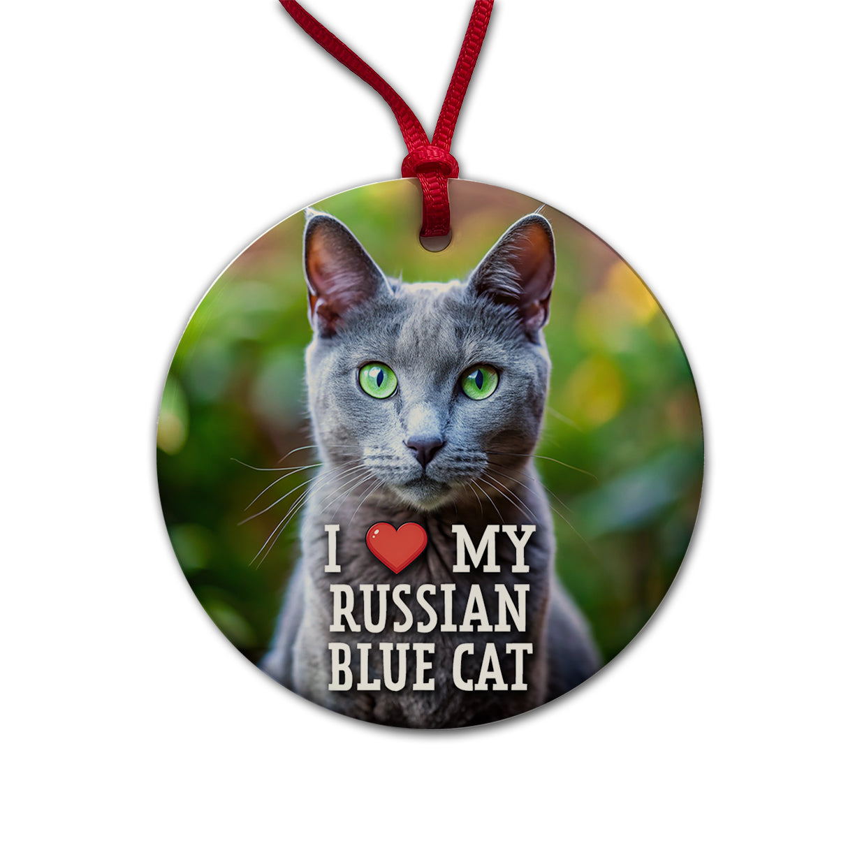 I Love My Russian Blue Cat Heart Round Ceramic Holiday Christmas Tree Ornament