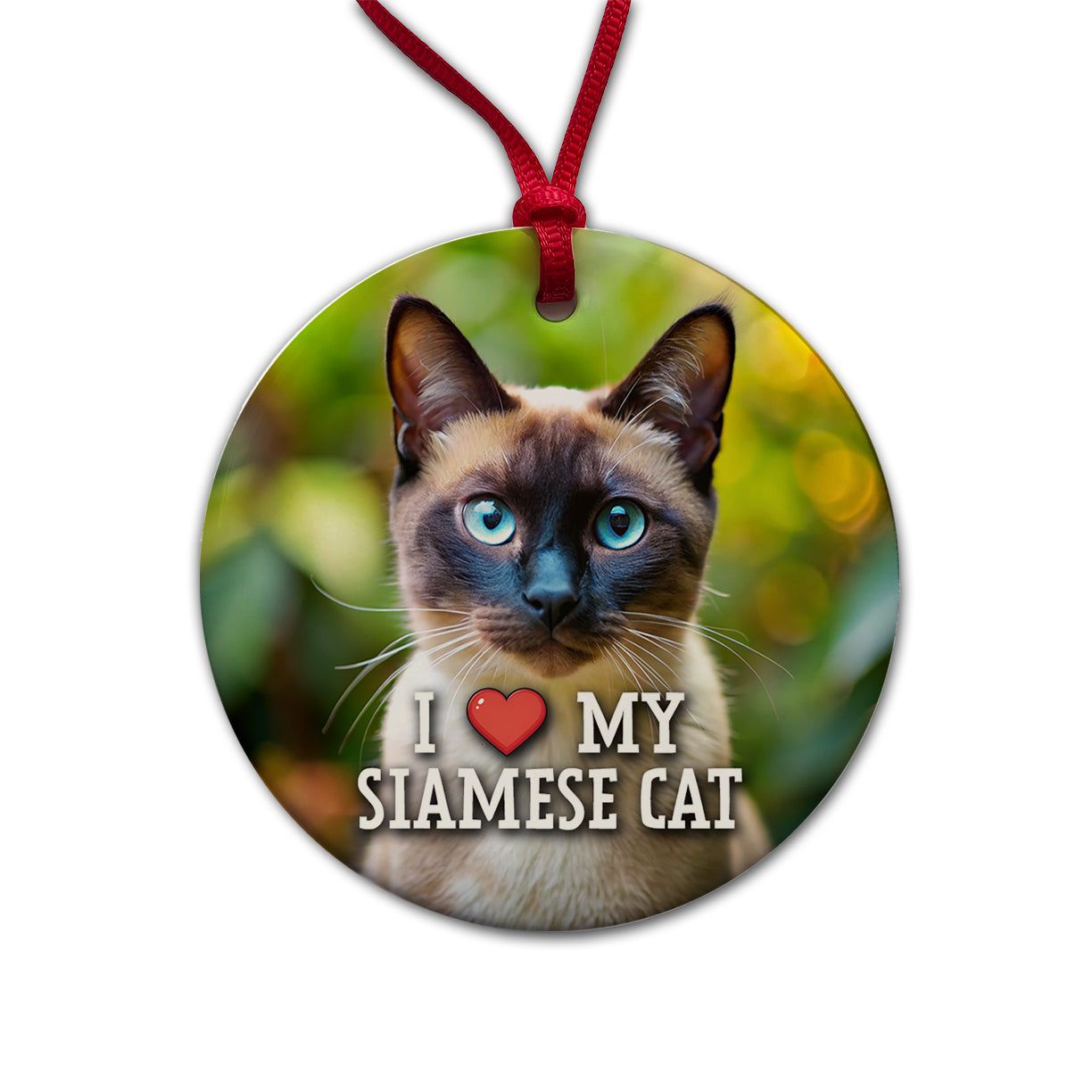 I Love My Siamese Cat Heart Round Ceramic Holiday Christmas Tree Ornament