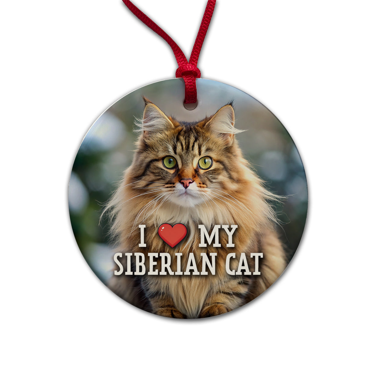 I Love My Siberian Cat Heart Round Ceramic Holiday Christmas Tree Ornament