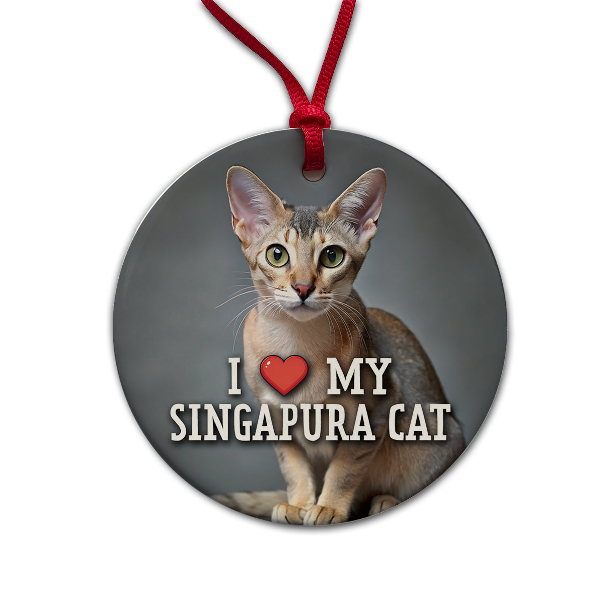 I Love My Singapura Cat Heart Round Ceramic Holiday Christmas Tree Ornament