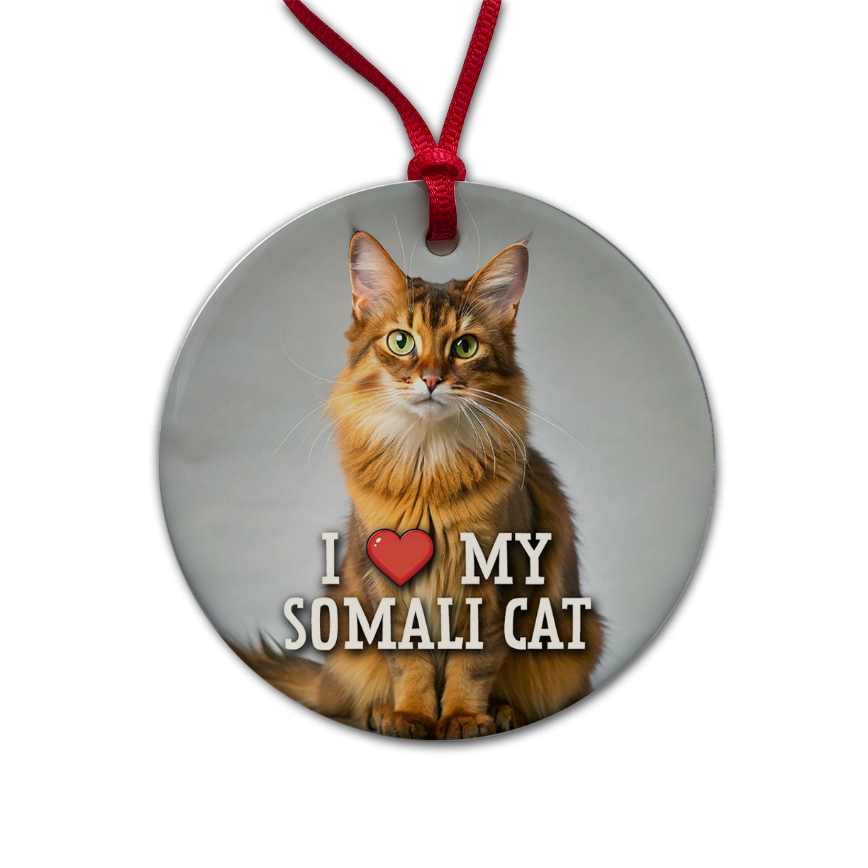 I Love My Somali Cat Heart Round Ceramic Holiday Christmas Tree Ornament