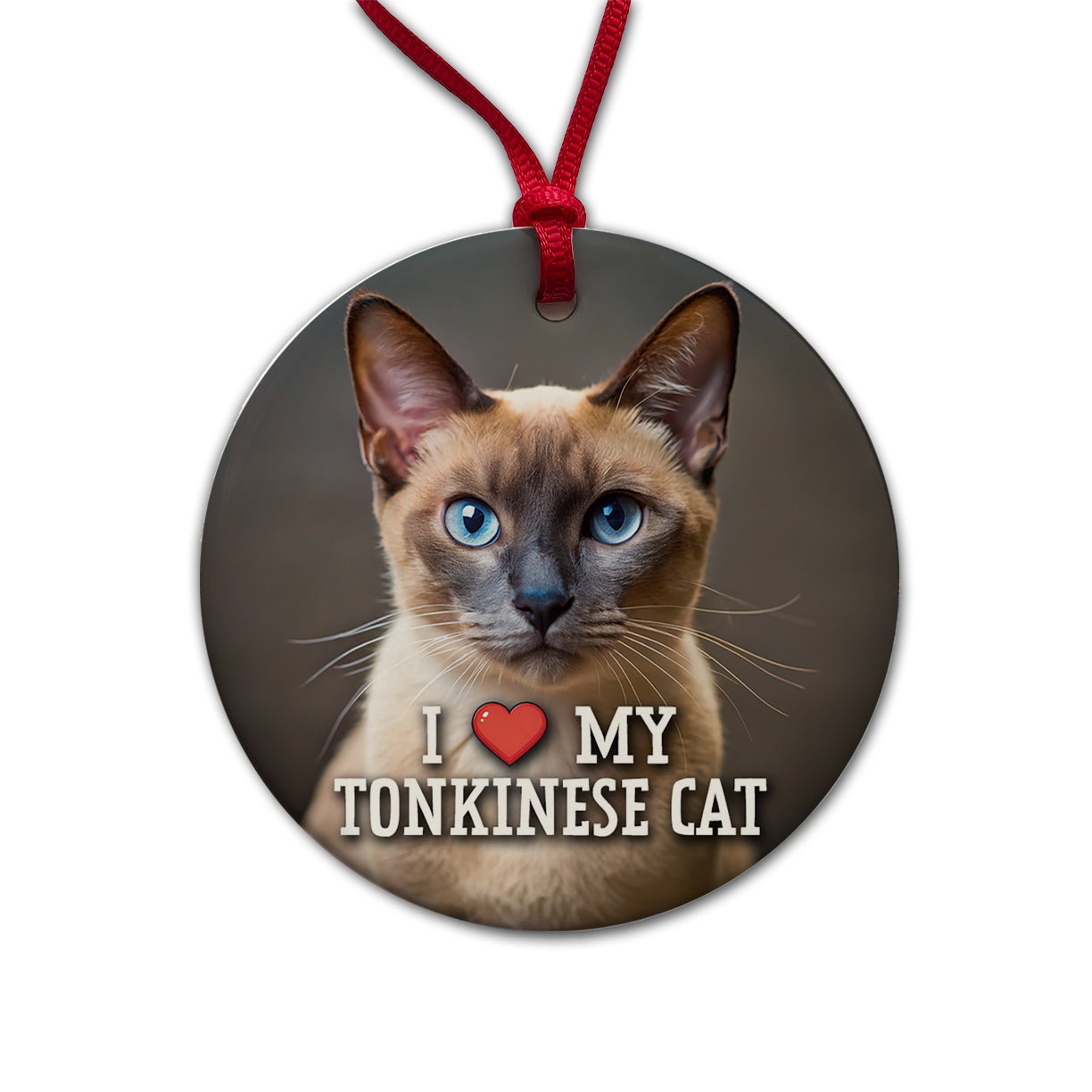 I Love My Tonkinese Cat Heart Round Ceramic Holiday Christmas Tree Ornament