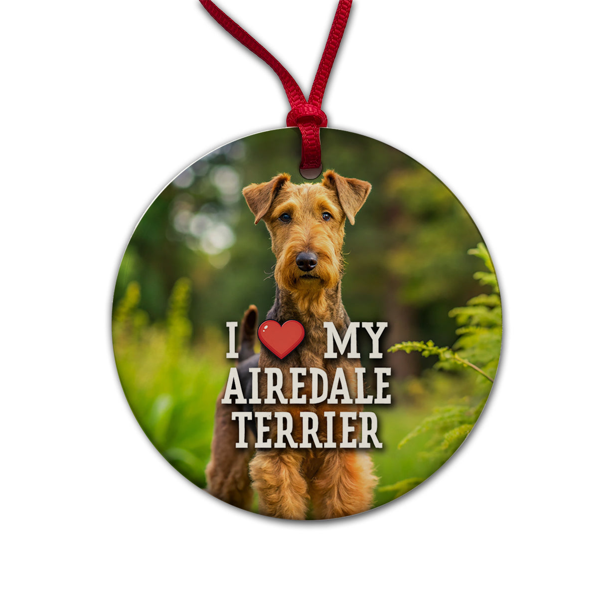 I Love My Airedale Terrier Dog Heart Round Ceramic Holiday Christmas Tree Ornament