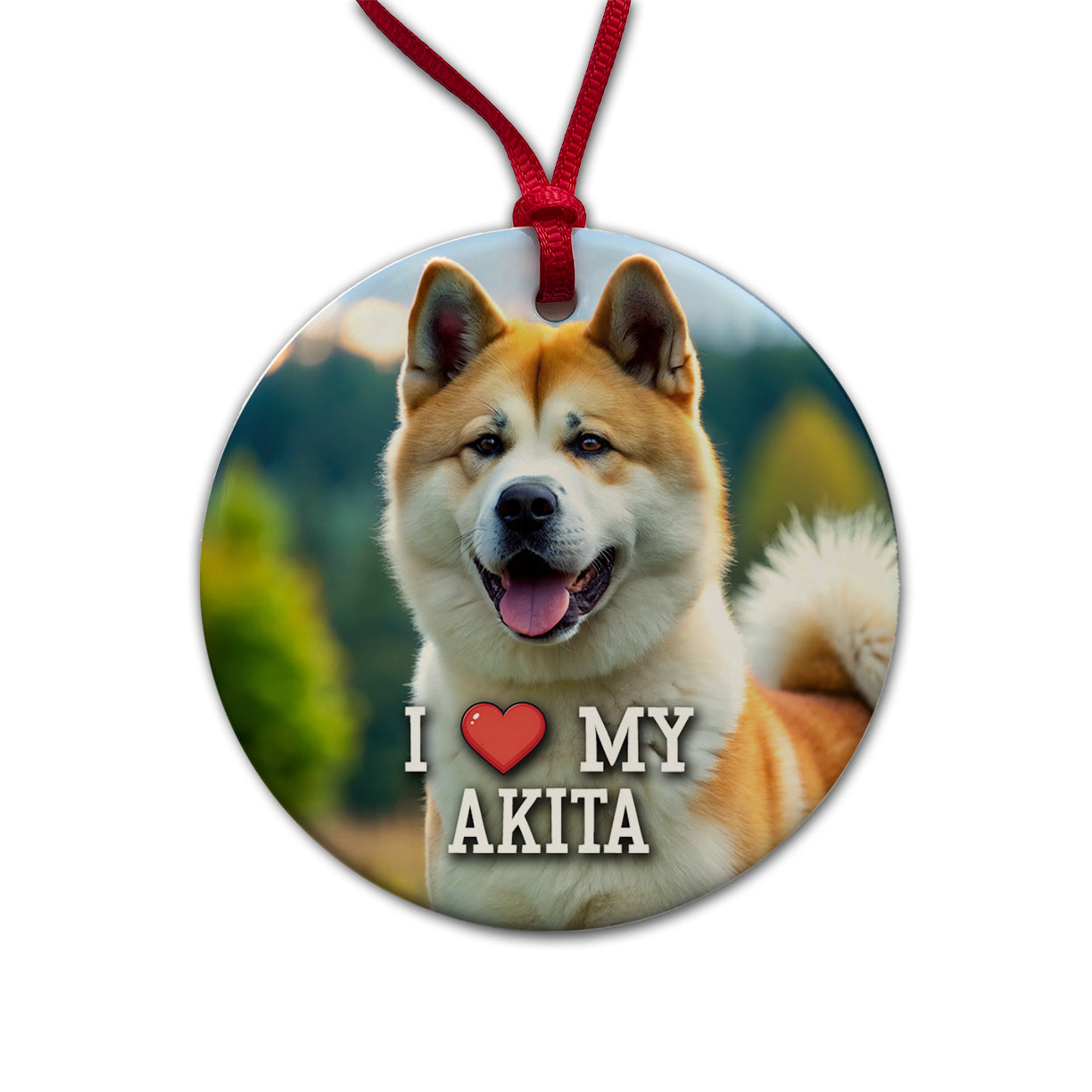 I Love My Akita Dog Heart Round Ceramic Holiday Christmas Tree Ornament