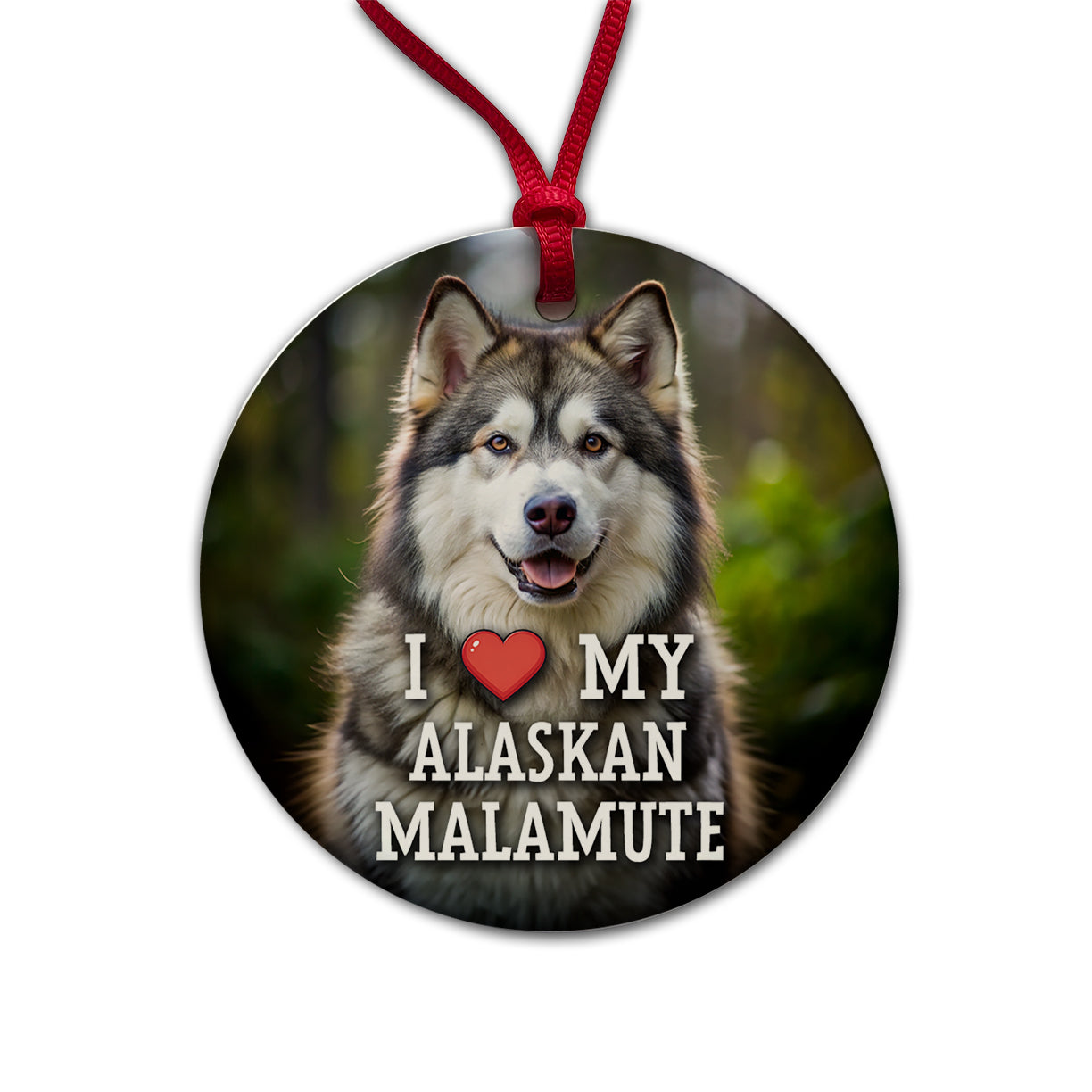 I Love My Alaskan Malamute Dog Heart Round Ceramic Holiday Christmas Tree Ornament
