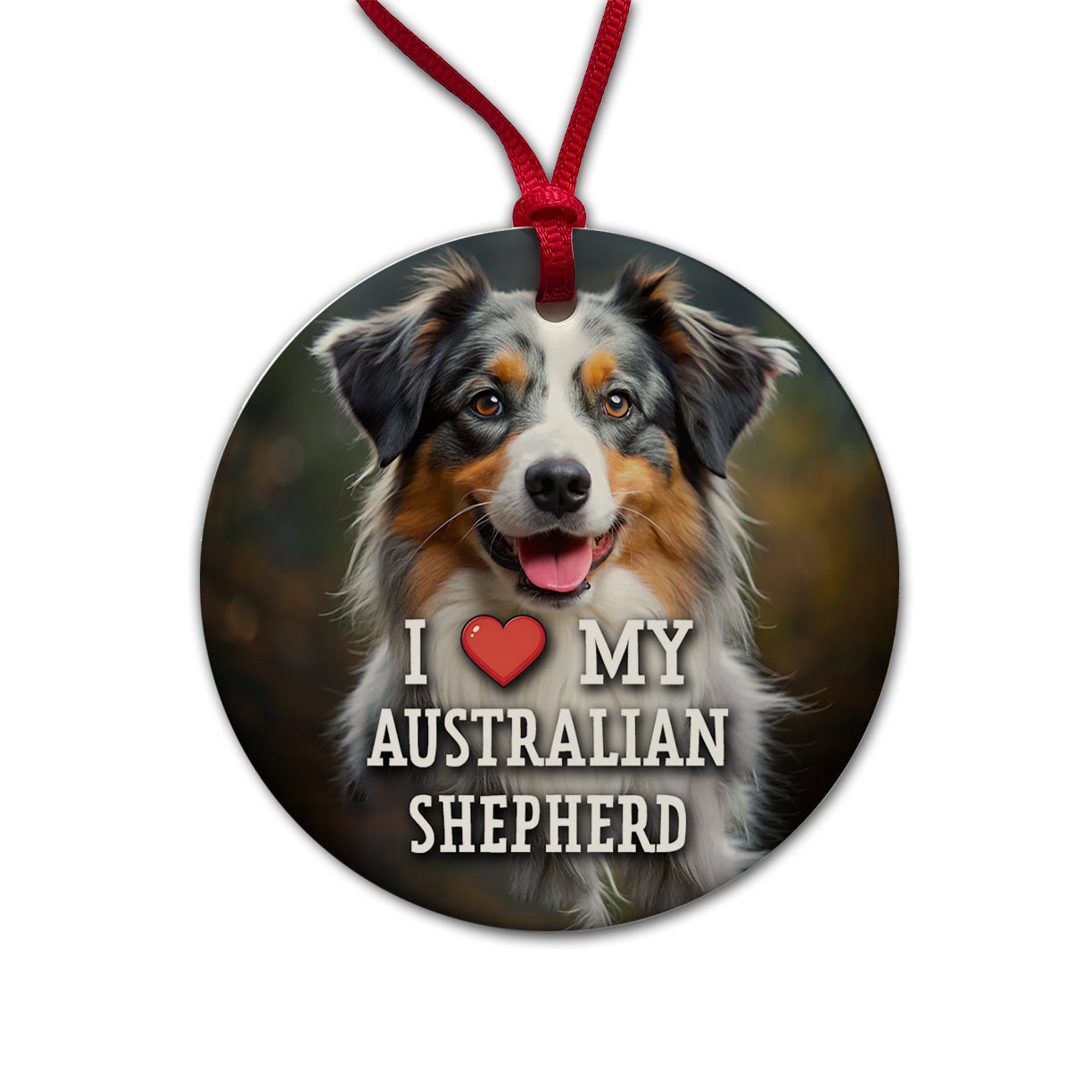 I Love My Australian Shepherd Dog Heart Round Ceramic Holiday Christmas Tree Ornament
