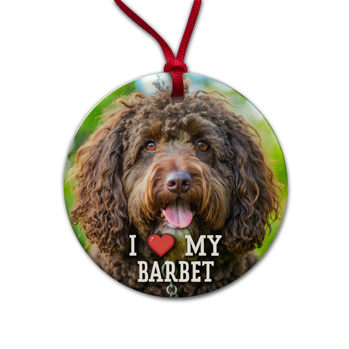 I Love My Barbet Dog Heart Round Ceramic Holiday Christmas Tree Ornament