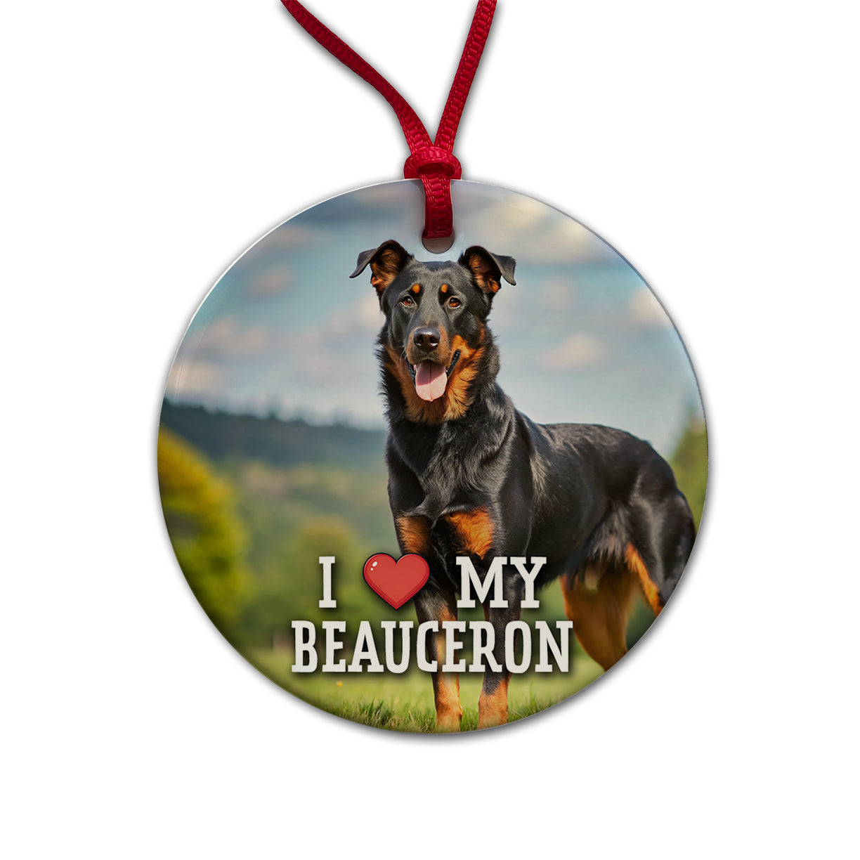 I Love My Beauceron Dog Heart Round Ceramic Holiday Christmas Tree Ornament