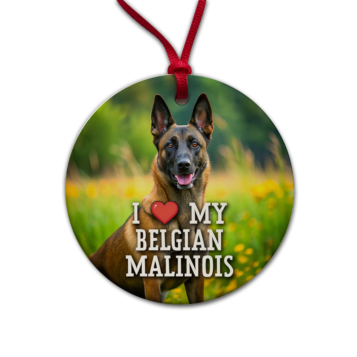 I Love My Belgian Malinois Dog Heart Round Ceramic Holiday Christmas Tree Ornament