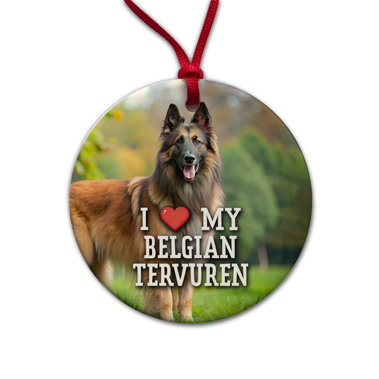 I Love My Belgian Tervuren Dog Heart Round Ceramic Holiday Christmas Tree Ornament