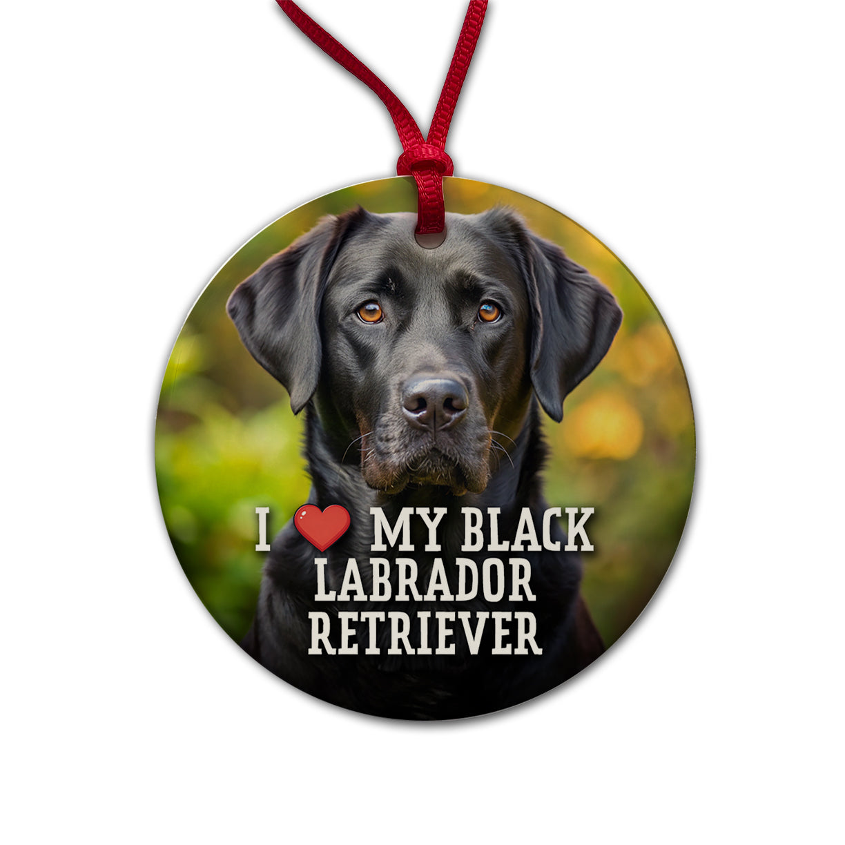 I Love My Black Labrador Retriever Dog Heart Round Ceramic Holiday Christmas Tree Ornament
