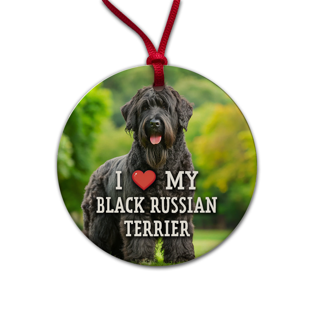 I Love My Black Russian Terrier Dog Heart Round Ceramic Holiday Christmas Tree Ornament