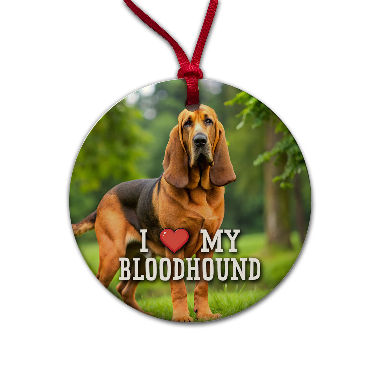 I Love My Bloodhound Dog Heart Round Ceramic Holiday Christmas Tree Ornament