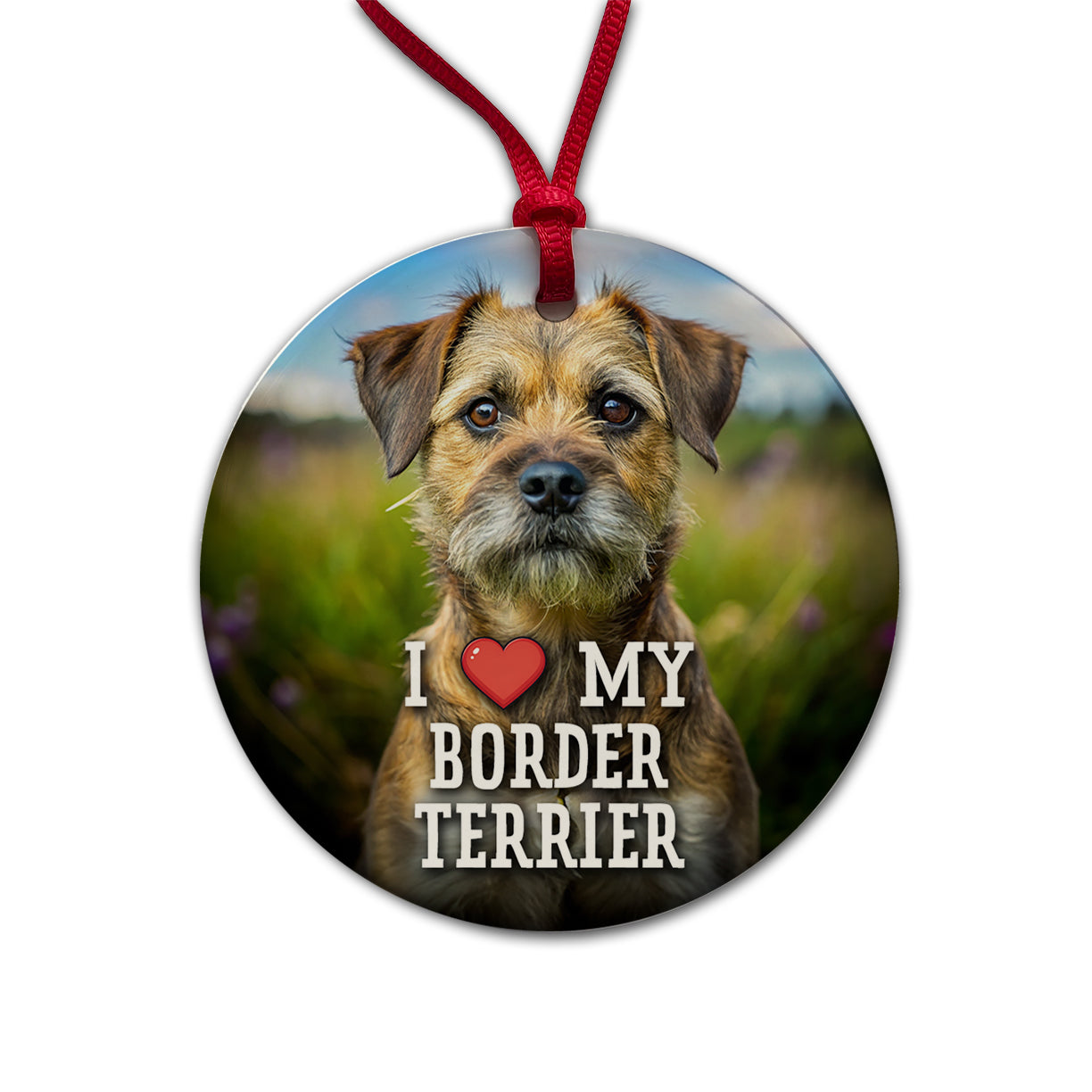 I Love My Border Terrier Dog Heart Round Ceramic Holiday Christmas Tree Ornament