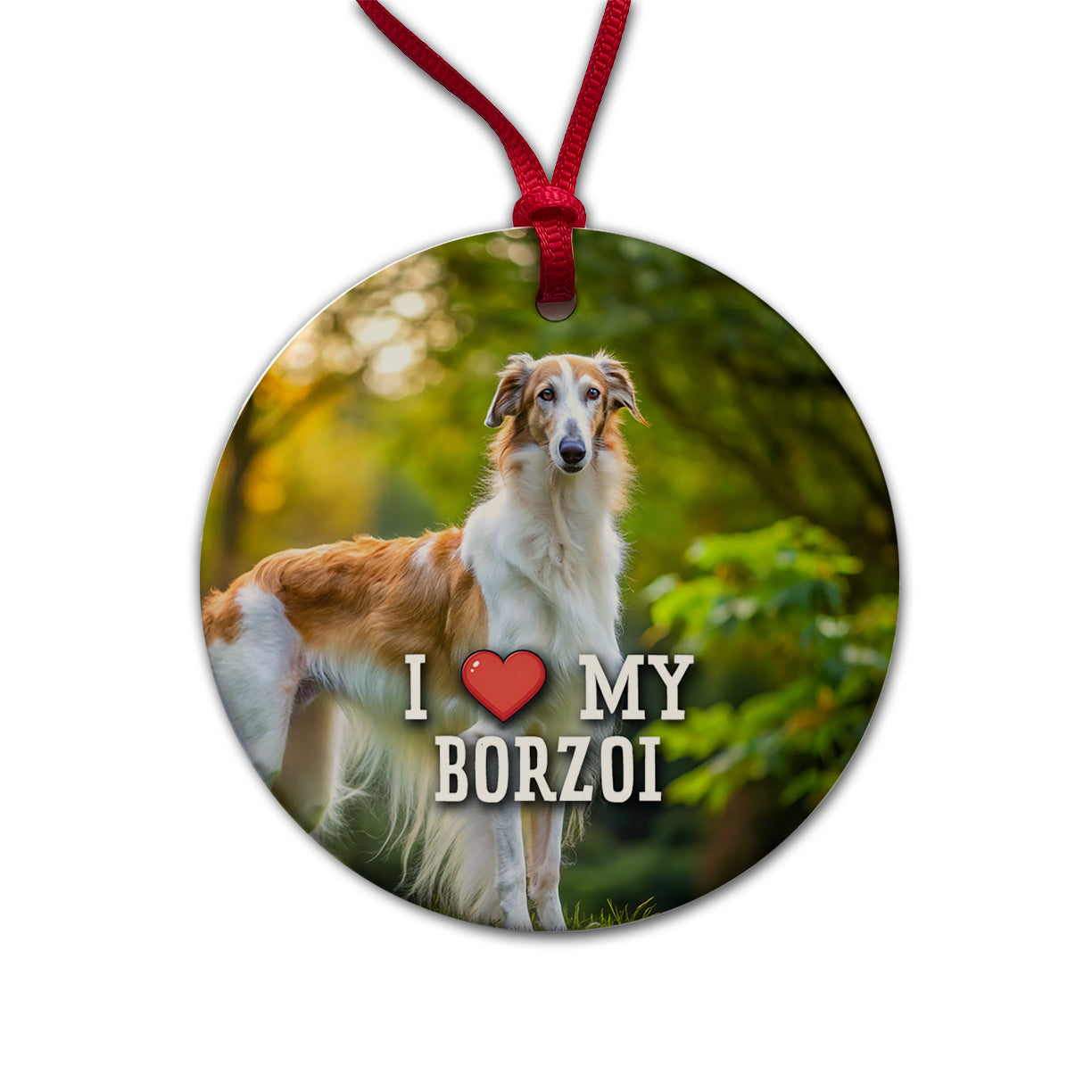 I Love My Borzoi Dog Heart Round Ceramic Holiday Christmas Tree Ornament