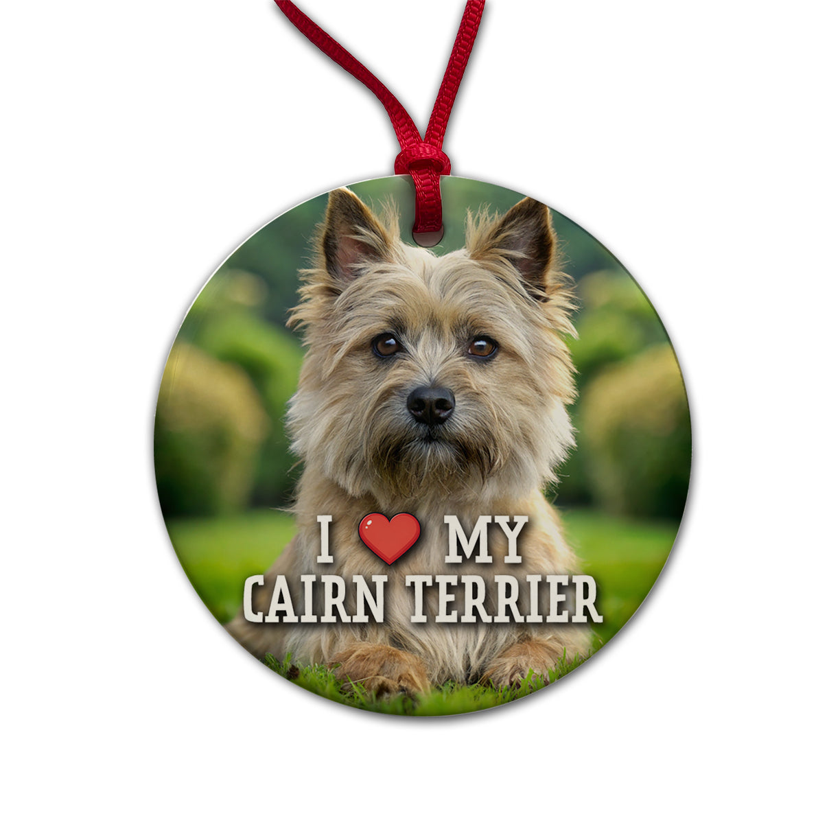 I Love My Cairn Terrier Dog Heart Round Ceramic Holiday Christmas Tree Ornament