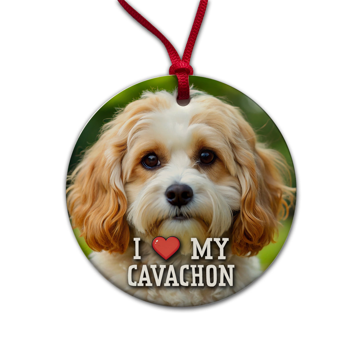 I Love My Cavachon Dog Heart Round Ceramic Holiday Christmas Tree Ornament