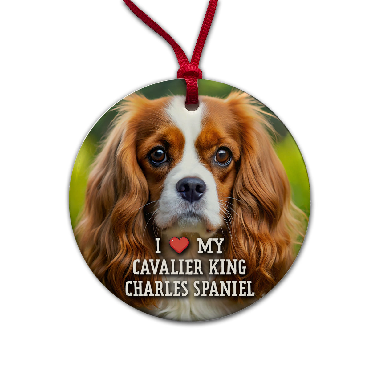 I Love My Cavalier King Charles Spaniel Dog Heart Round Ceramic Holiday Christmas Tree Ornament