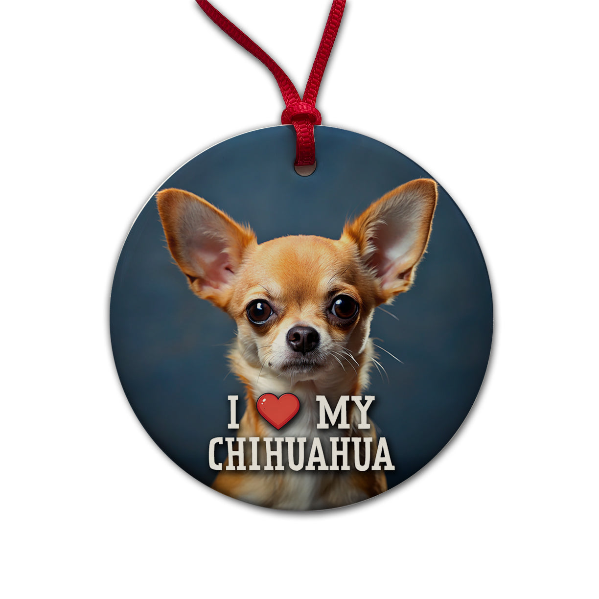 I Love My Chihuahua Dog Heart Round Ceramic Holiday Christmas Tree Ornament