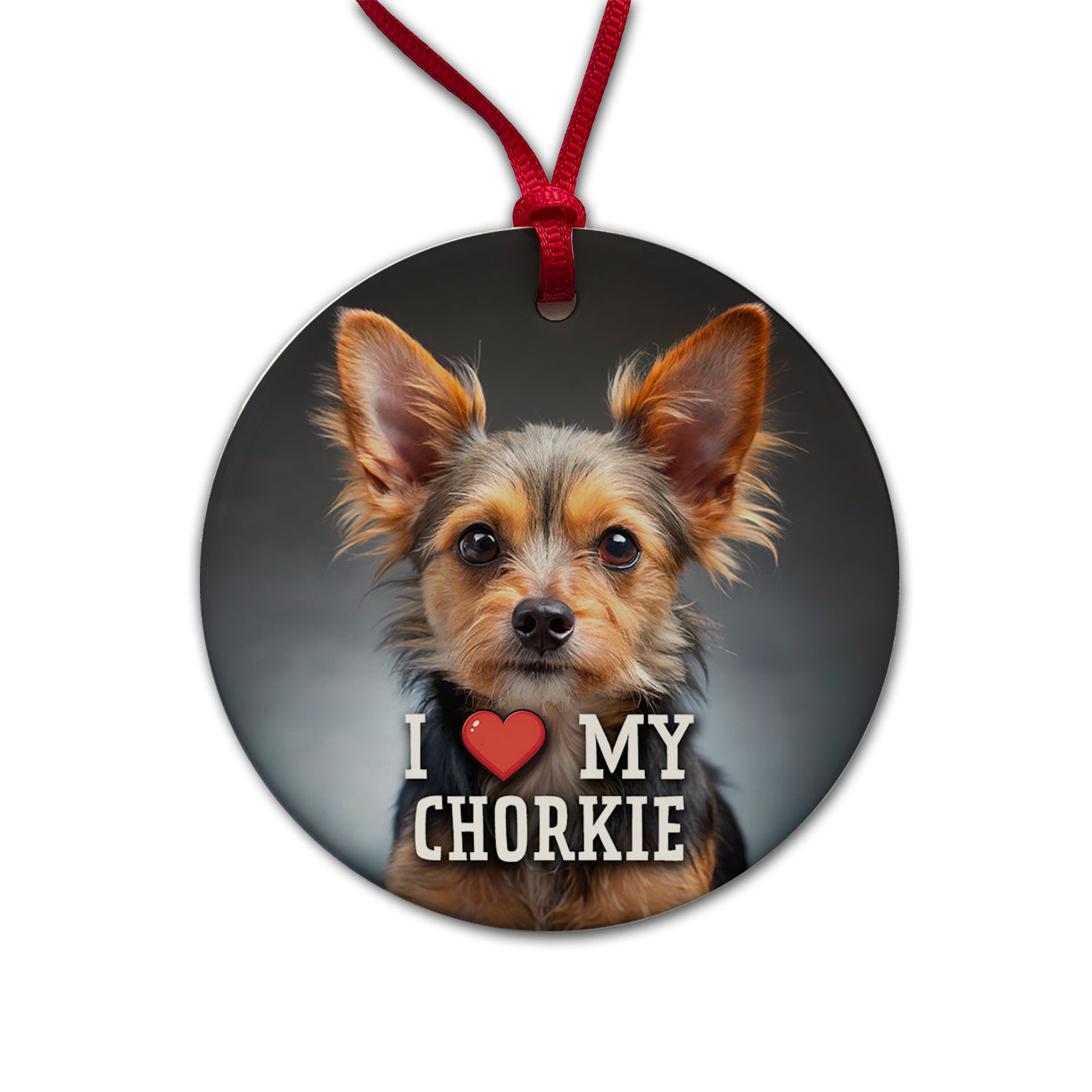 I Love My Chorkie Dog Heart Round Ceramic Holiday Christmas Tree Ornament