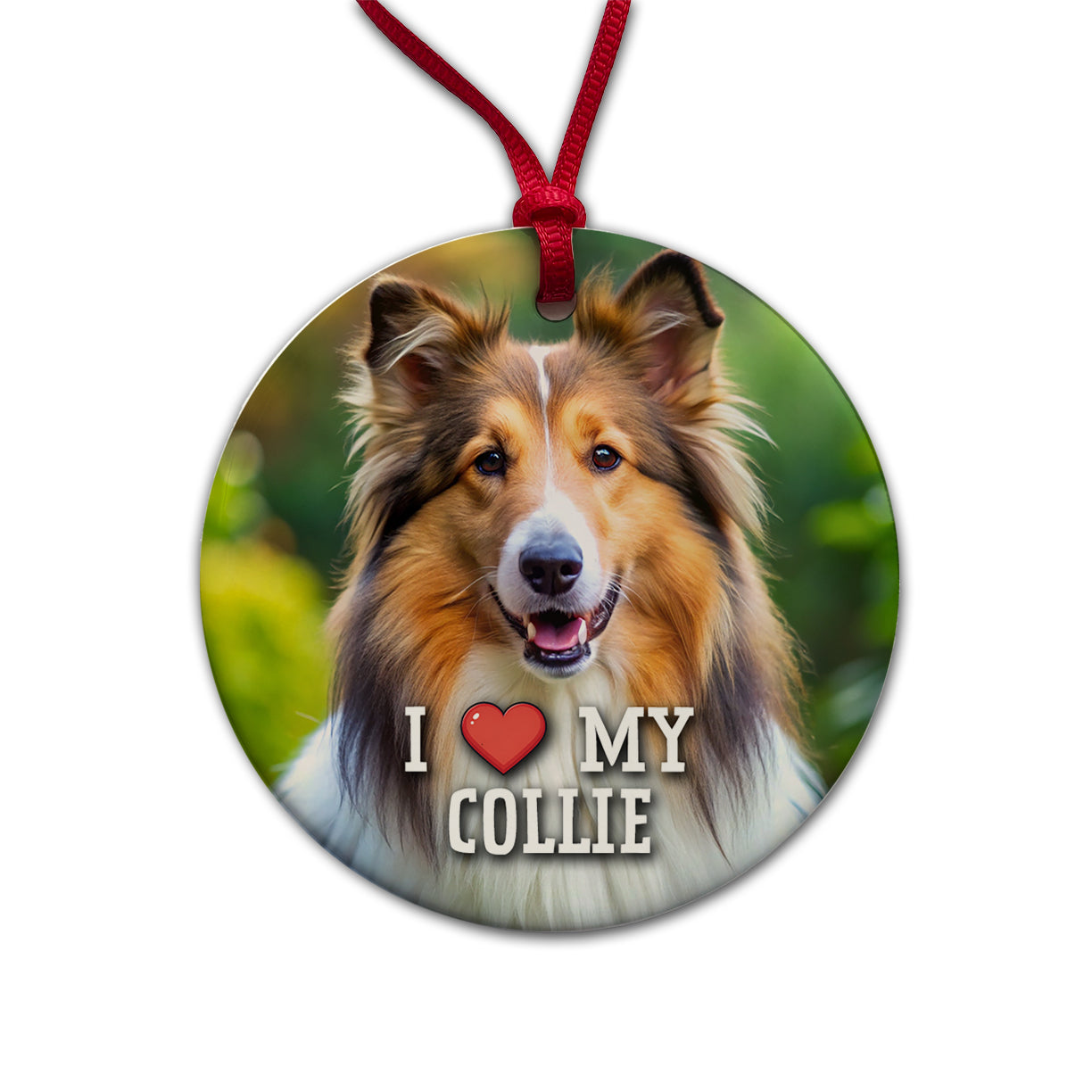 I Love My Collie Dog Heart Round Ceramic Holiday Christmas Tree Ornament
