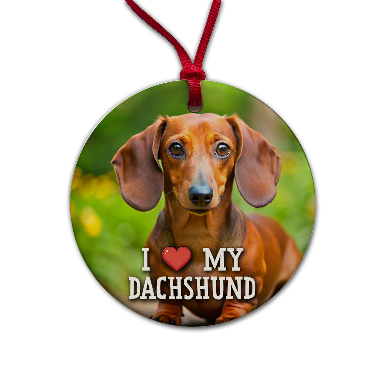 I Love My Dachshund Dog Heart Round Ceramic Holiday Christmas Tree Ornament
