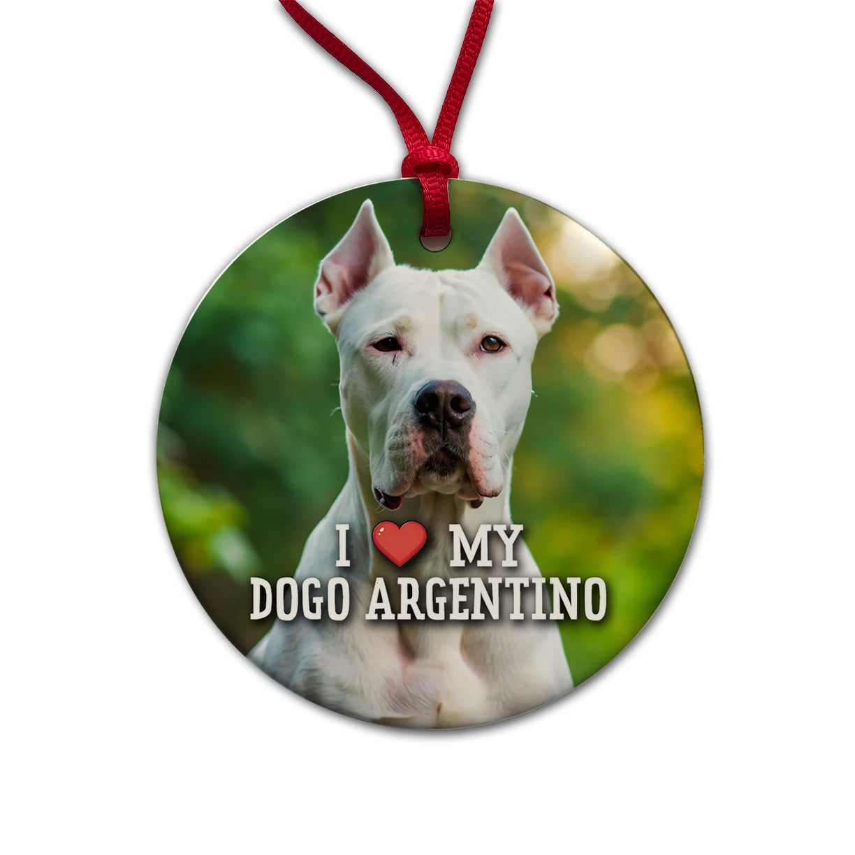 I Love My Dogo Argentino Dog Heart Round Ceramic Holiday Christmas Tree Ornament