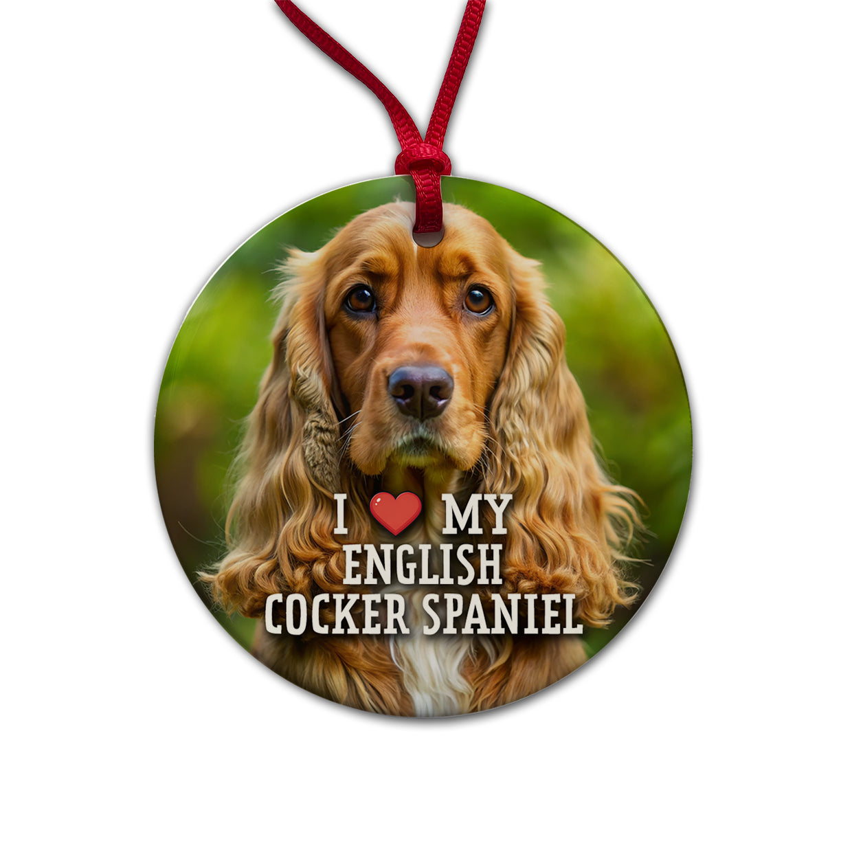 I Love My English Cocker Spaniel Dog Heart Round Ceramic Holiday Christmas Tree Ornament