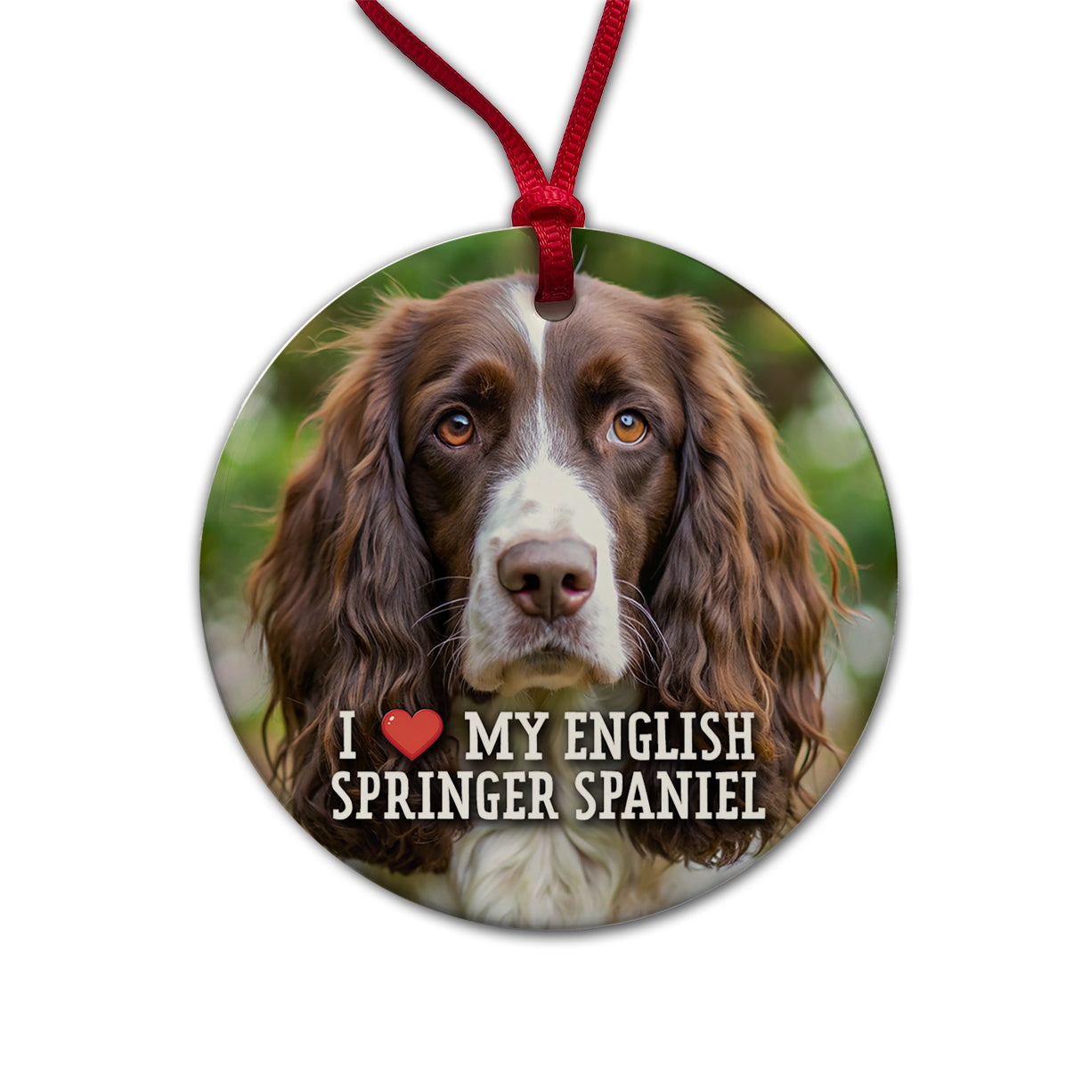 I Love My English Springer Spaniel Dog Heart Round Ceramic Holiday Christmas Tree Ornament