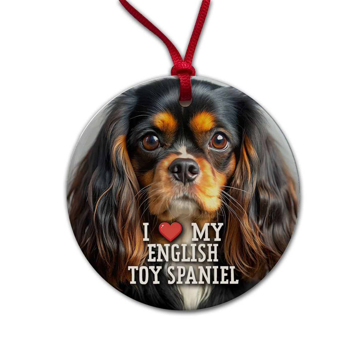I Love My English Toy Spaniel Dog Heart Round Ceramic Holiday Christmas Tree Ornament