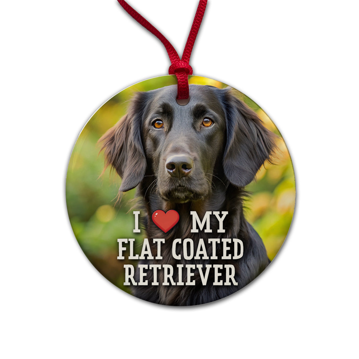 I Love My Flat Coated Retriever Dog Heart Round Ceramic Holiday Christmas Tree Ornament